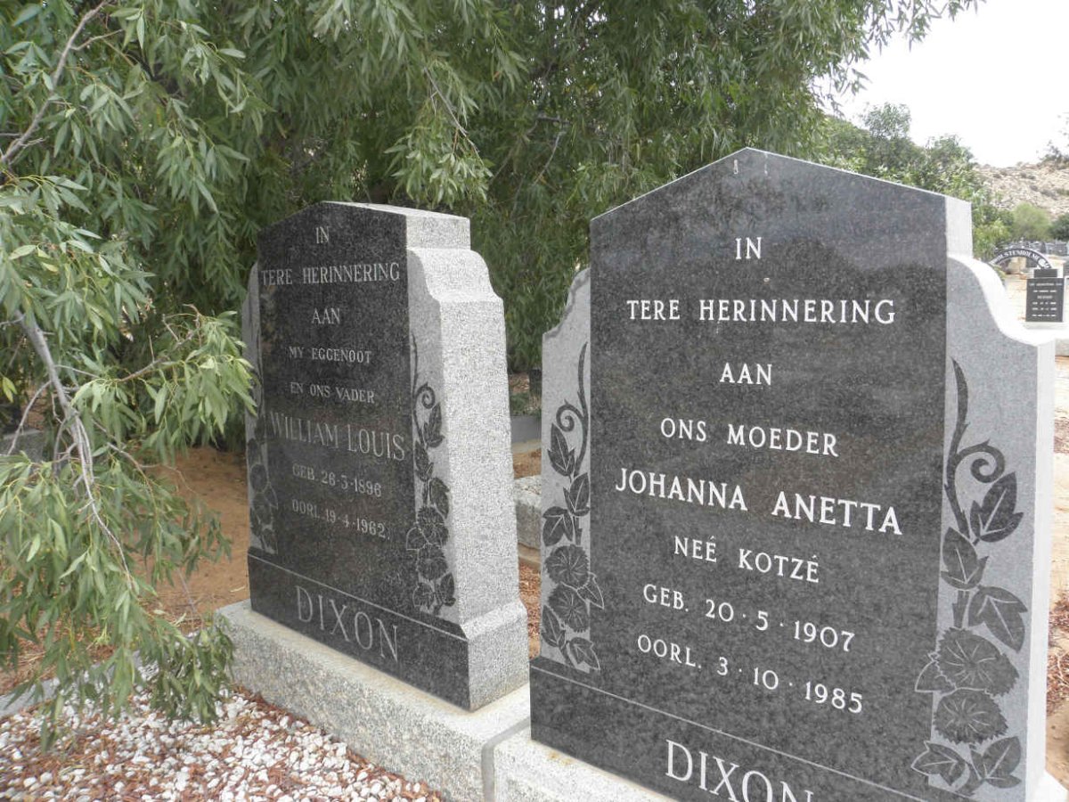 DIXON William Louis 1890-1962 &amp; Johanna Anetta KOTZE 1907-1985