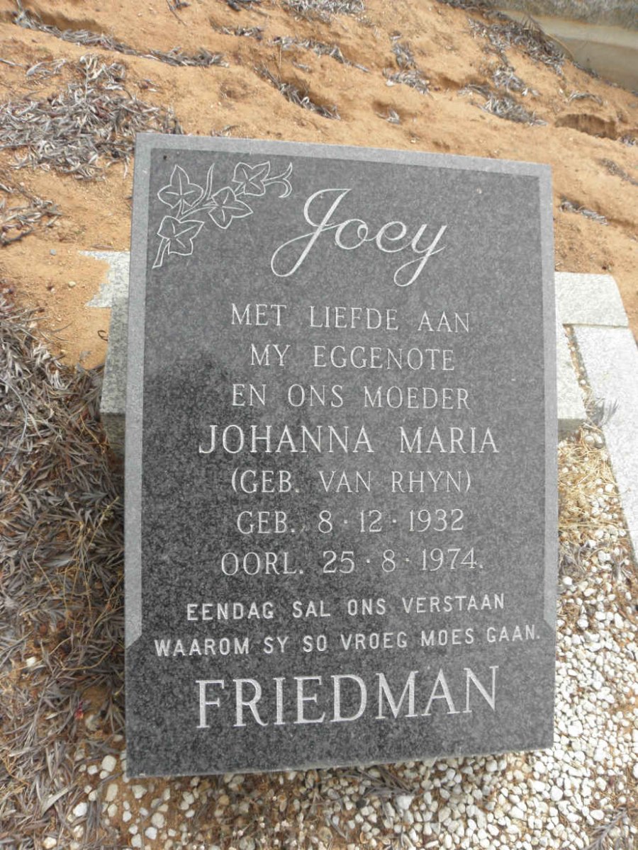 FRIEDMAN Johanna Maria nee van RHYN 1932-1974
