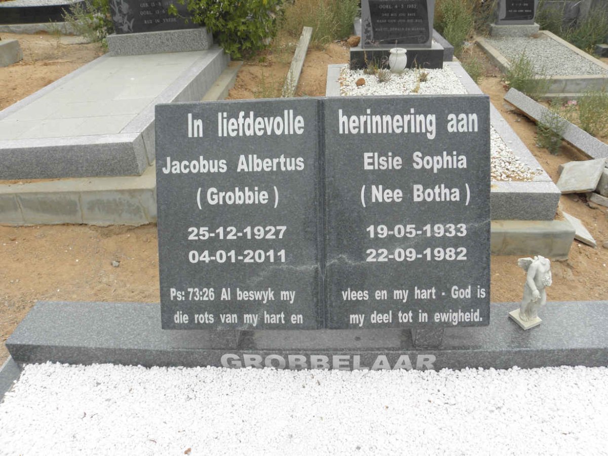 GROBBELAAR Jacobus Albertus 1927-2011 &amp; Elsie Sophia BOTHA 1933-1982