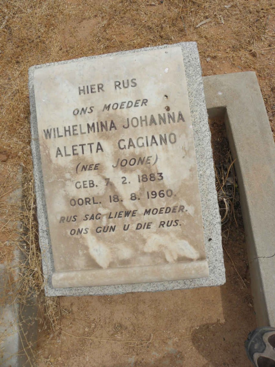 GAGIANO Wilhelmina Johanna Aletta nee JOONE 1883-1960