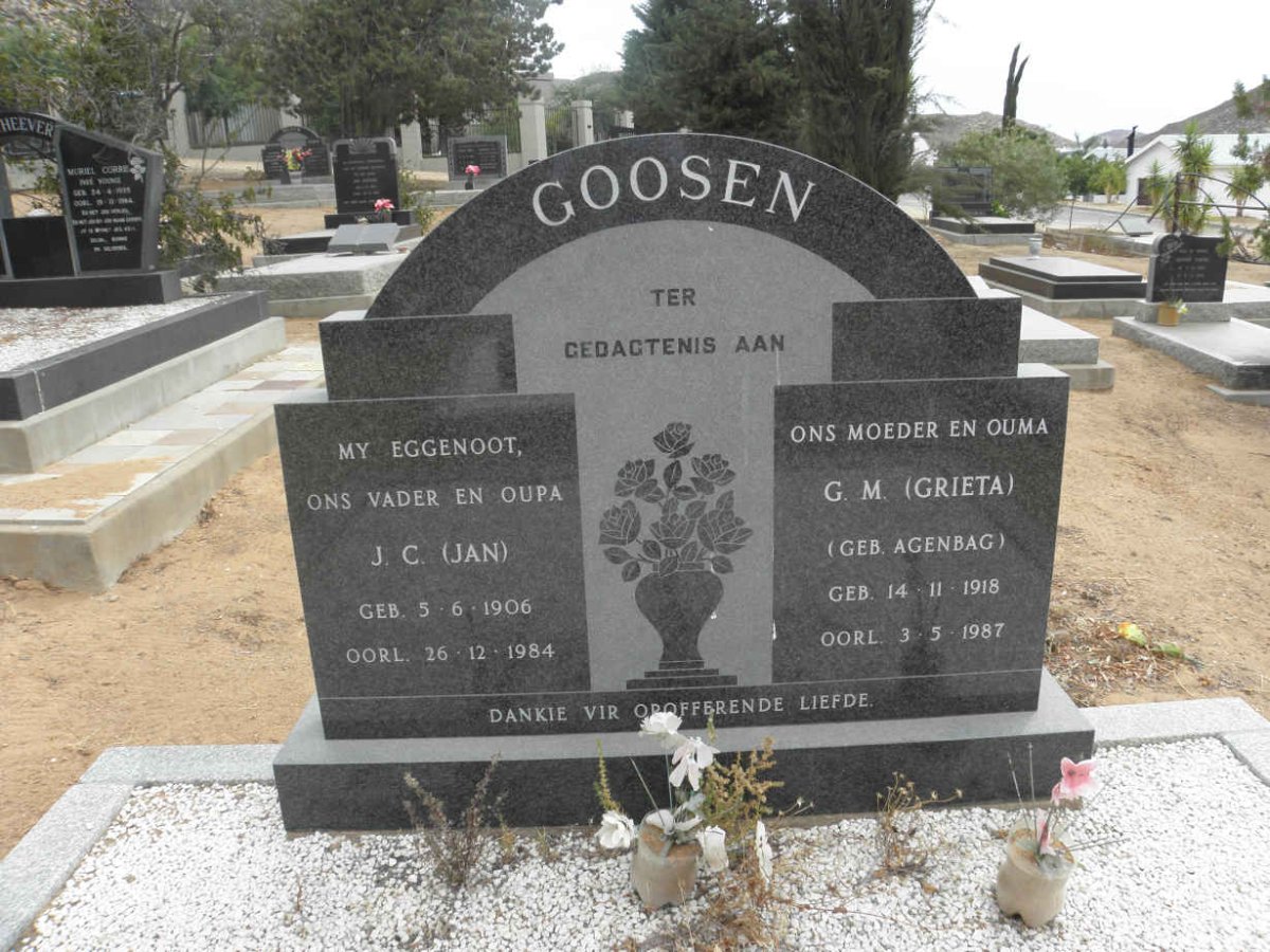 GOOSEN J.C. 1906-1984 &amp; G.M. AGENBAG 1918-1987