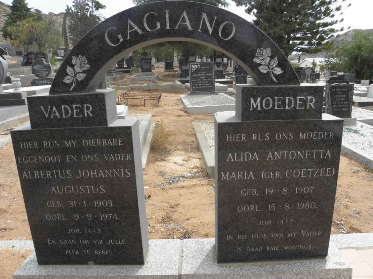GAGIANO Albertus Johannis Augustus 1903-1974 &amp; Alida Antonetta Maria COETZEE 1907-1980