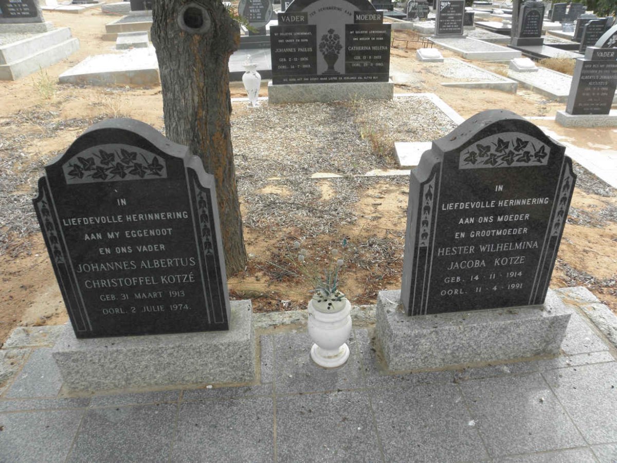KOTZÉ Johannes Albertus Christoffel 1913-1974 &amp; Hester Wilhelmina Jacoba 1914-1991