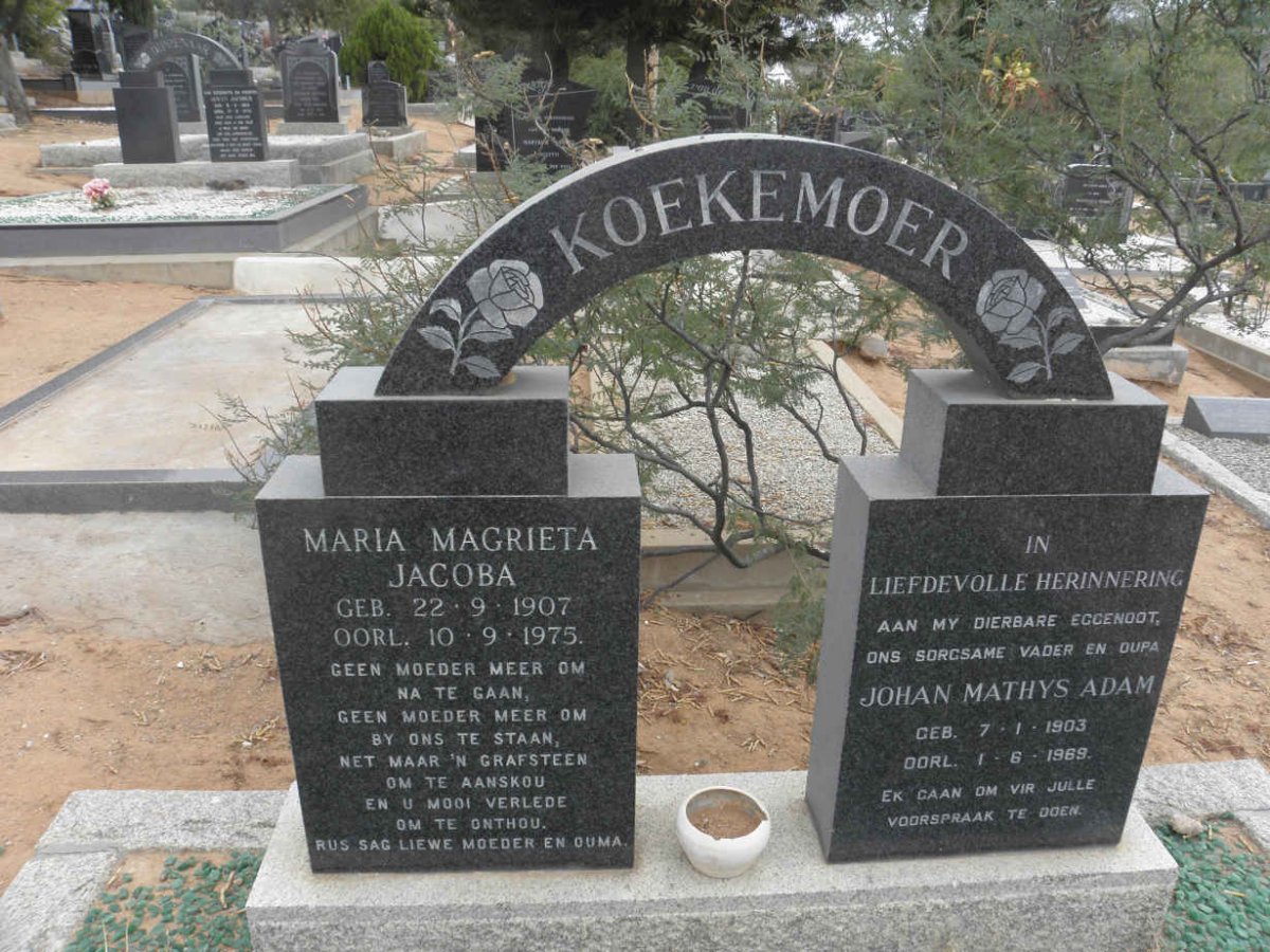 KOEKEMOER Johan Mathys Adam 1903-1969 &amp; Maria Magrieta Jacoba 1907-1975