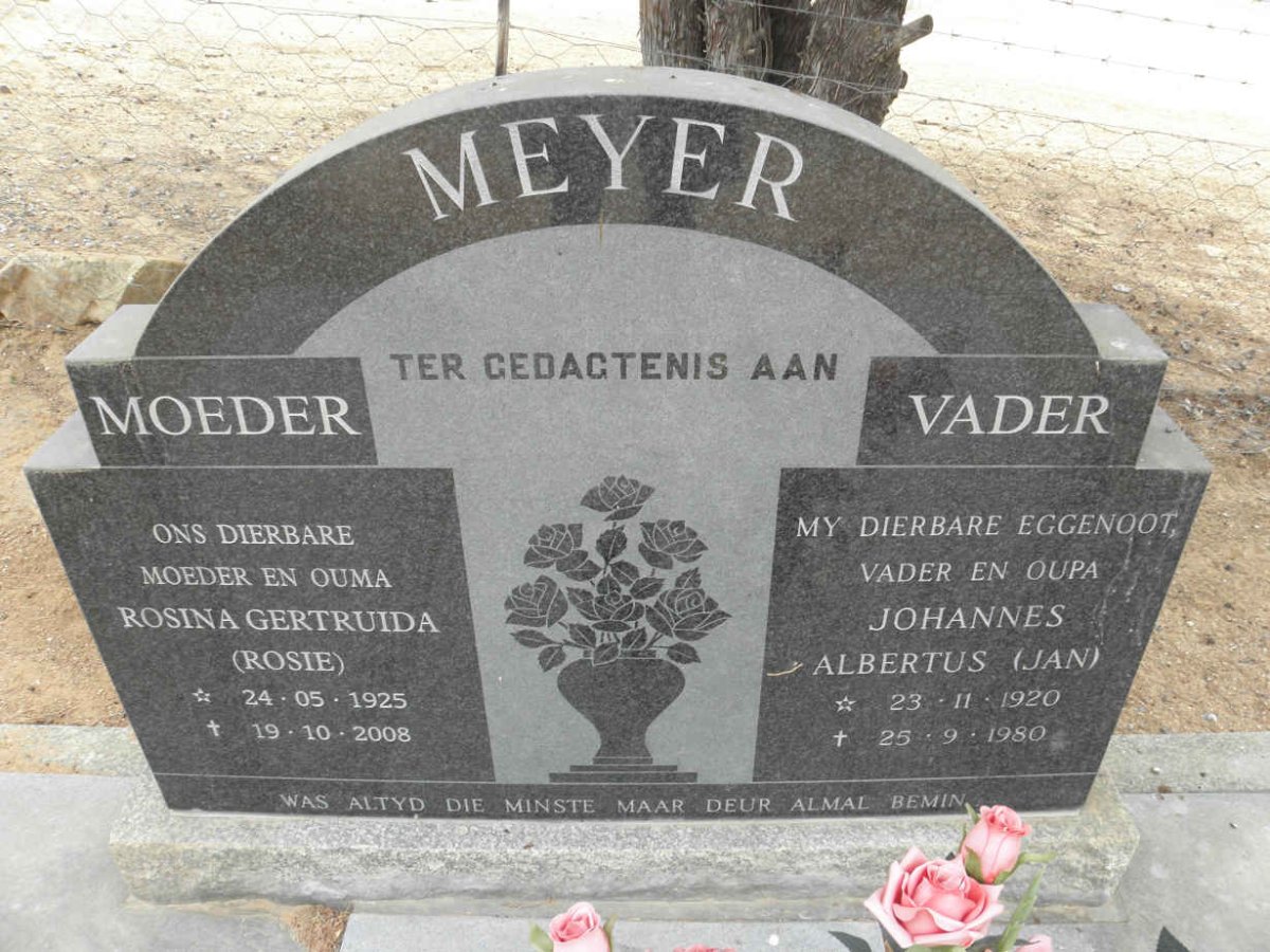 MEYER Johannes Albertus 1920-1980 &amp; Rosina Gertruida 1925-2008