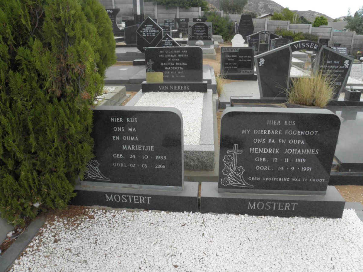 MOSTERT Hendrik Johannes 1919-1991 &amp; Marietjie 1933-2006