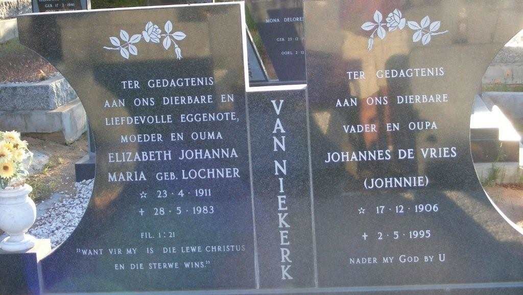 NIEKERK Johannes de Vries, van 1906-1995 &amp; Elizabeth Johanna Maria LOCHNER 1911-1983