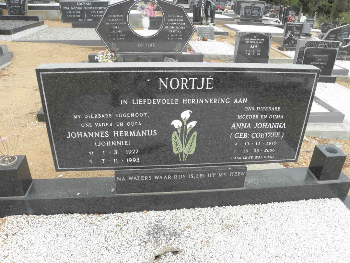 NORTJE Johannes Hermanus 1922-1993 &amp; Anna Johanna COETZEE 1919-2006