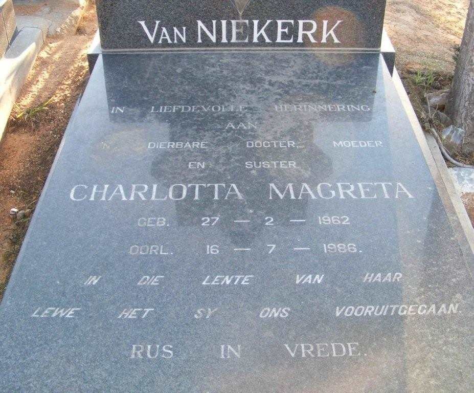 NIEKERK Charlotta Magreta, van 1962-1986
