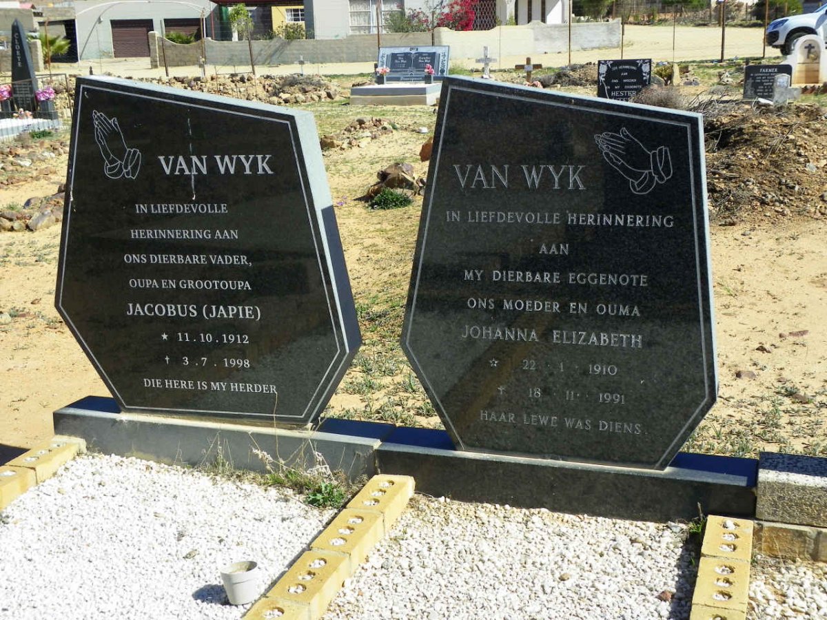 WYK Jacobus, van 1912-1998 &amp; Johanna Elizabeth 1910-1991