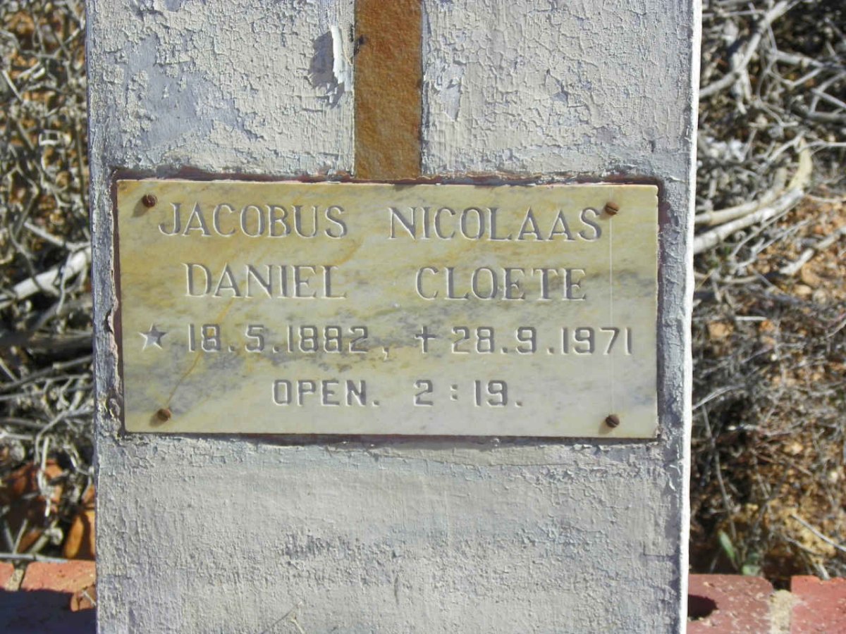 CLOETE Jacobus Nicolaas Daniel 1882-1971