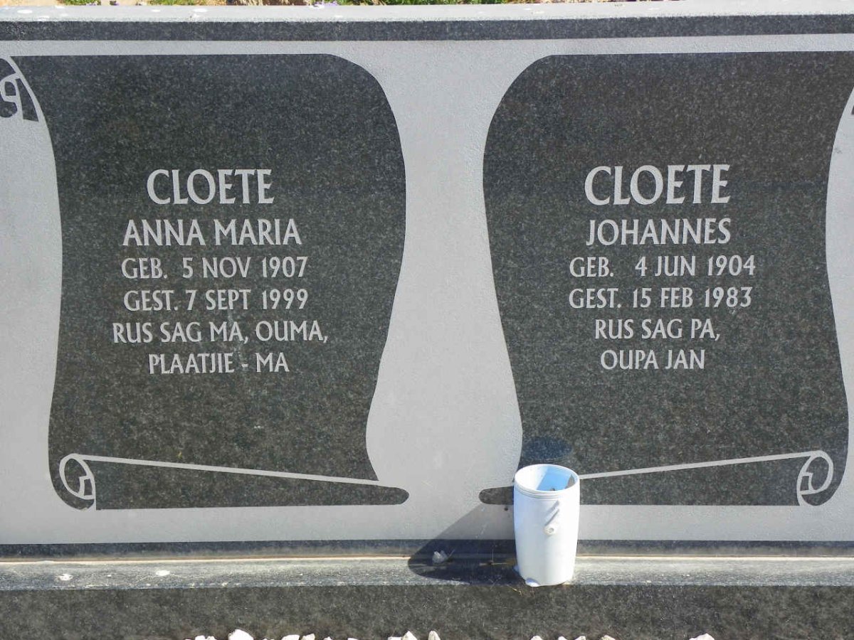 CLOETE Johannes 1904-1983 &amp; Anna Maria 1907-1999