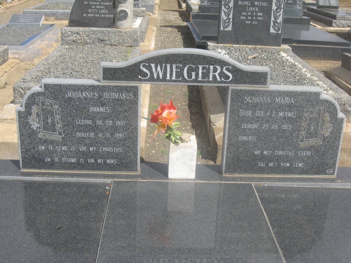 SWIEGERS Johannes Hermanus 1907-1997 &amp; Susanna Maria V.D. MERWE 1923-