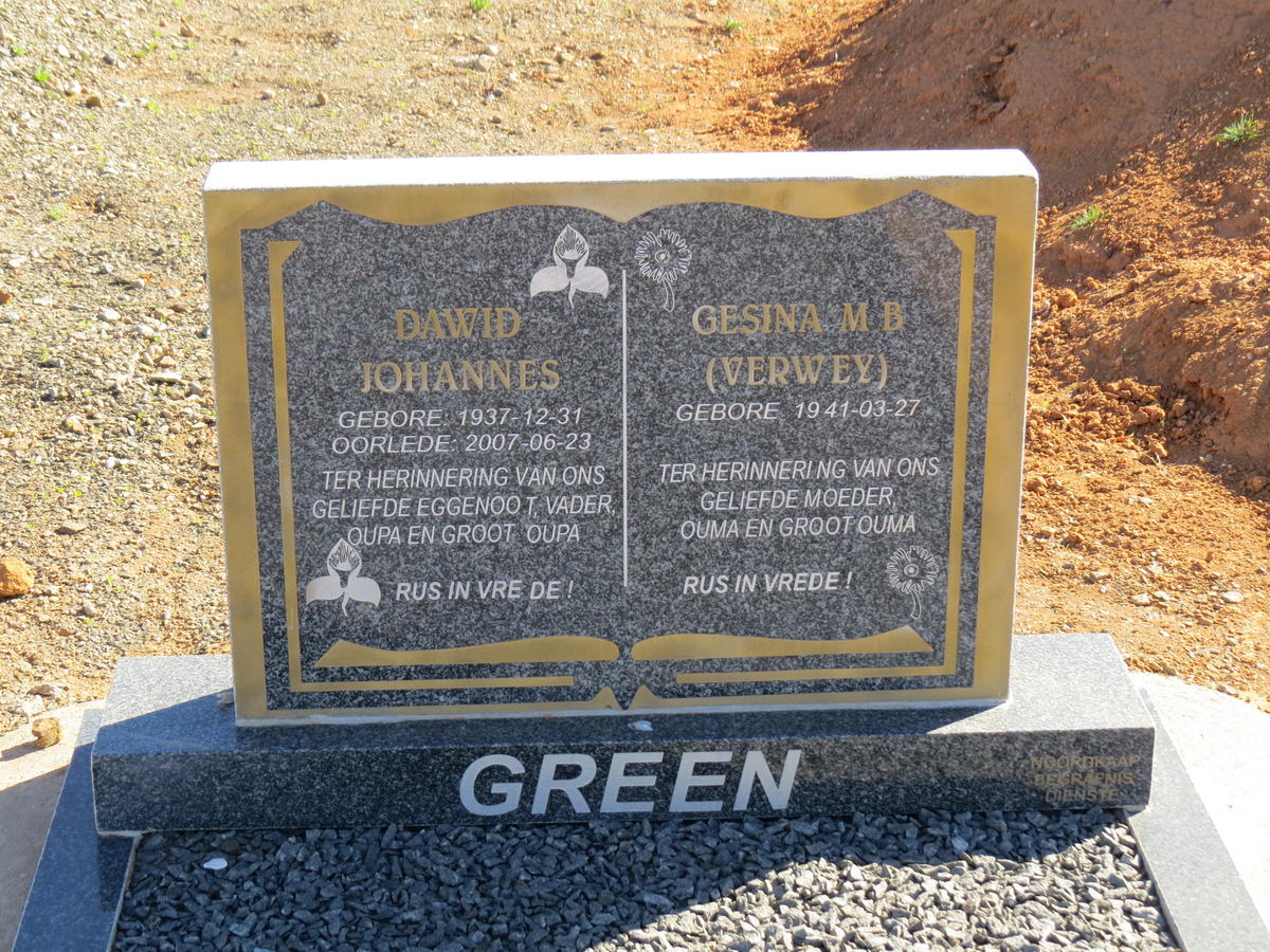 GREEN Dawid Johannes 1937-2007 &amp; Gesina M.B. VERWEY 1941-
