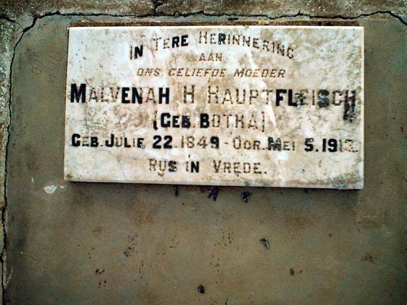 HAUPTFLEISCH Malvenah H. nee BOTHA 1849-1913