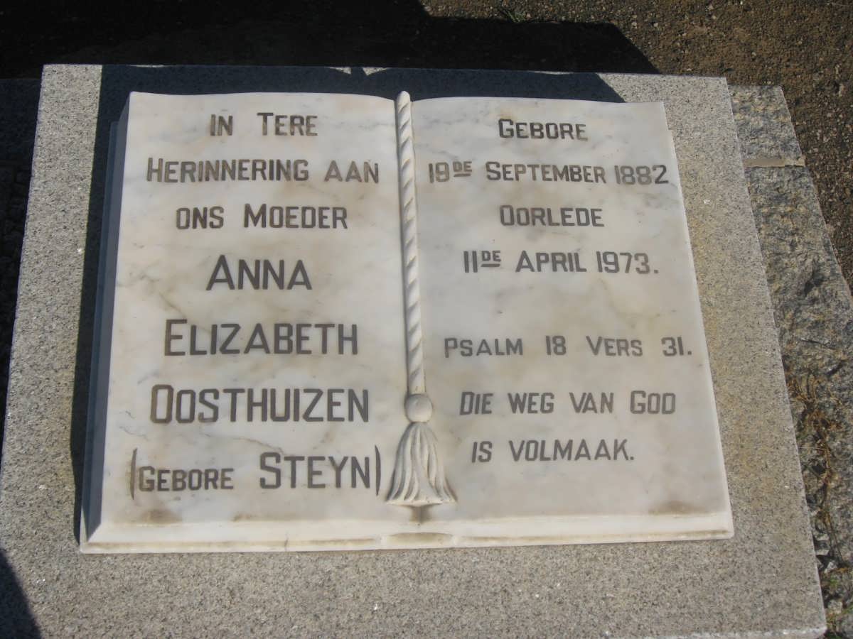 OOSTHUIZEN Anna Elizabeth nee STEYN 1882-1973
