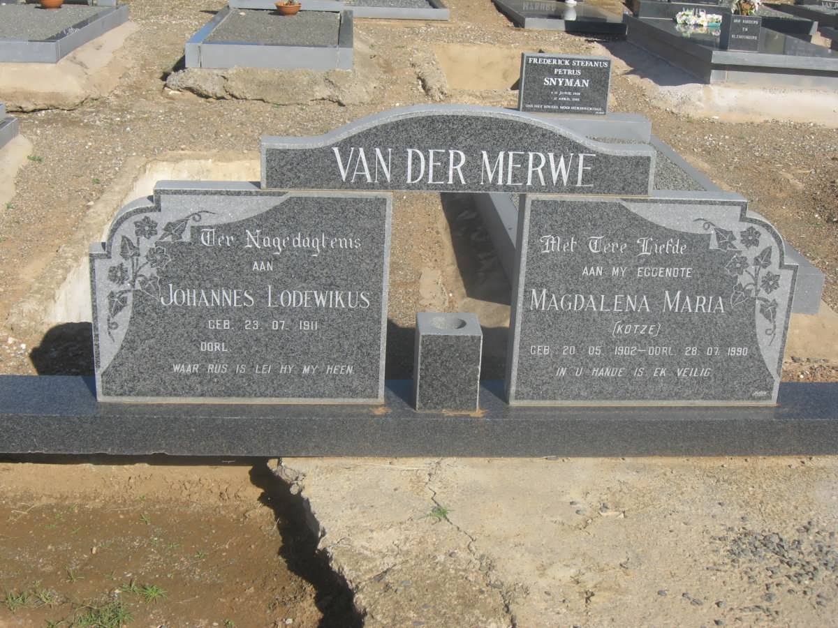 MERWE Johannes Lodewikus, van der 1911- &amp; Magdalena Maria KOTZE 1902-1990
