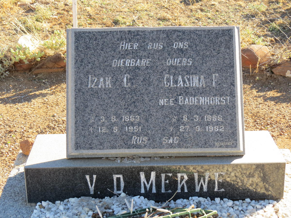 MERWE Izak G., v.d. 1883-1951 &amp; Clasina F. BADENHORST 1888-1982