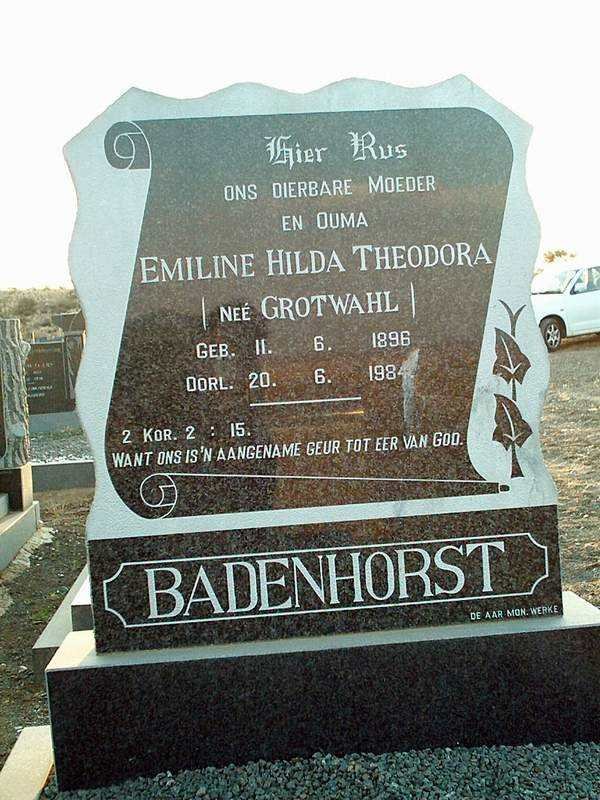 BADENHORST Emiline Hilda Theodora geb GROTWAHL 1896-1984