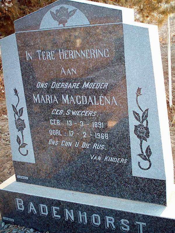 BADENHORST Maria Magdalena geb SWIEGERS 1891-1968