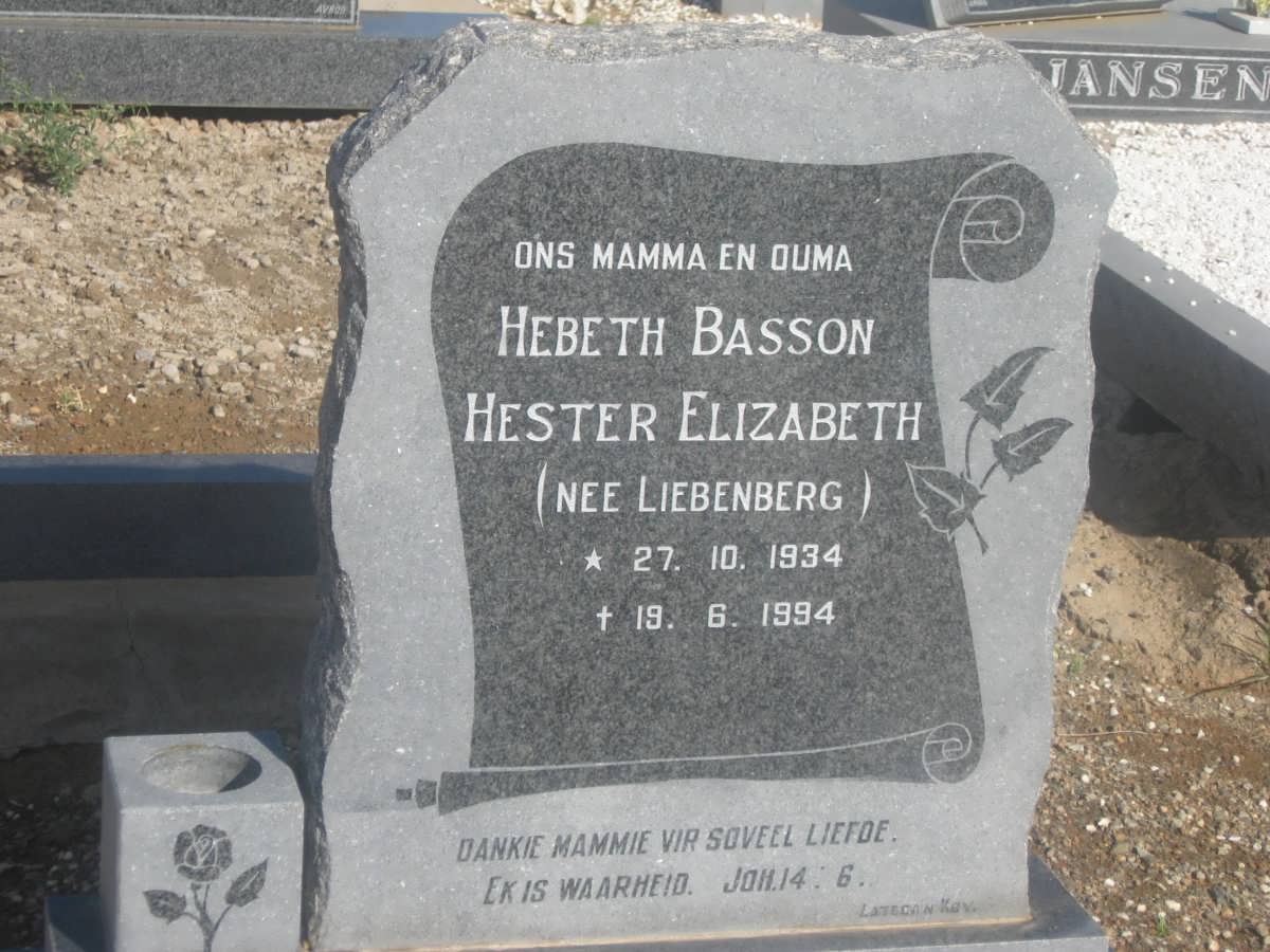 BASSON Willem Andries Smit 1931-2005 &amp; Hester Elizabeth LIEBENBERG 1934-1994