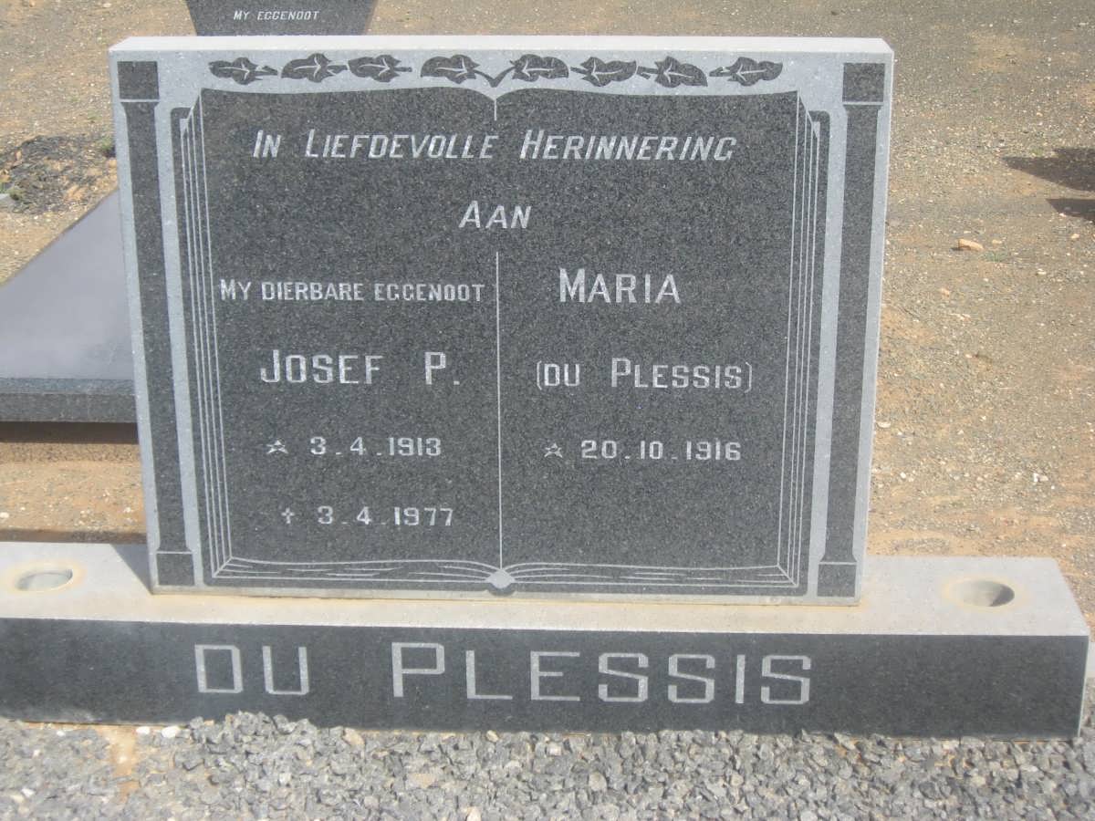 PLESSIS Josef P., du 1913-1977 &amp; Maria Du PLESSIS 1916-