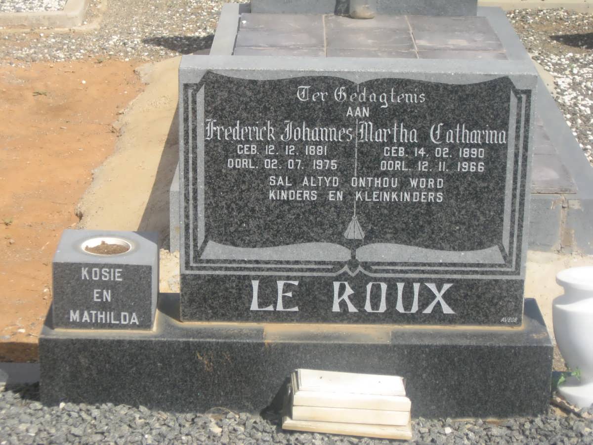 ROUX Frederick Johannes, Le 1881-1975 &amp; Martha Catharina 1890-1966