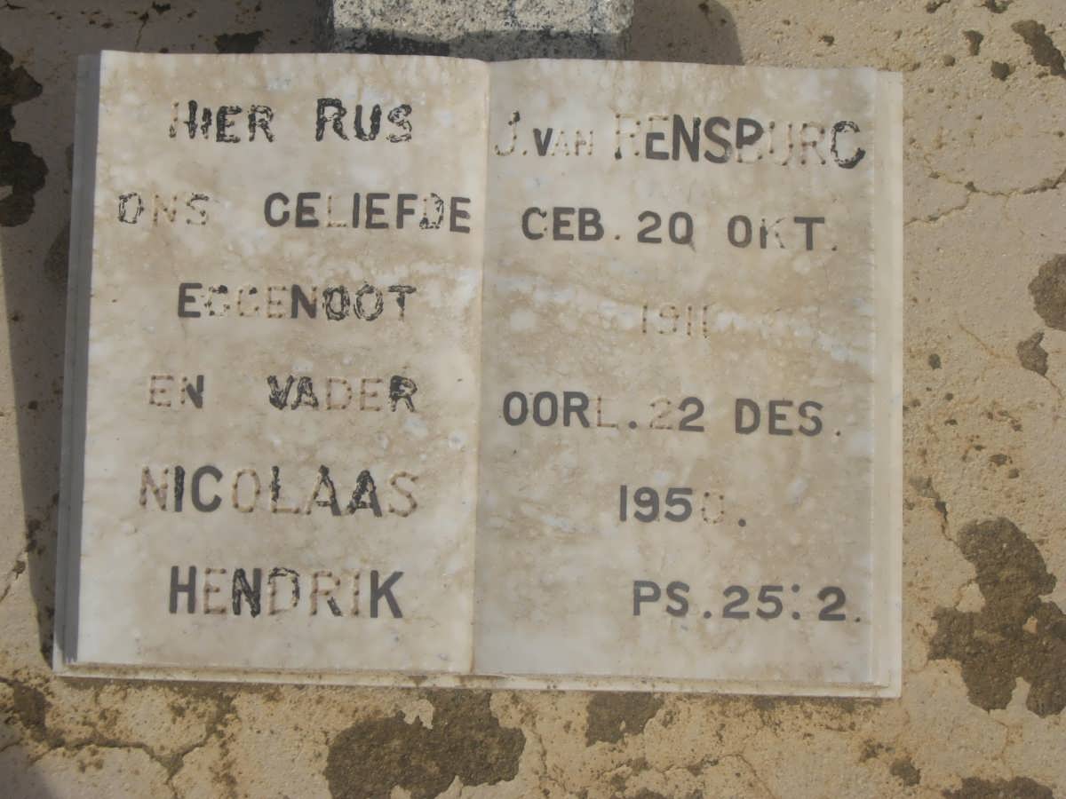 RENSBURG Nicolaas Hendrik, J. van 1911-1950