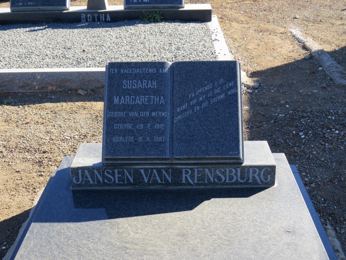 RENSBURG Susarah Margaretha, Jansen van nee VAN DER MERWE 1912-1987