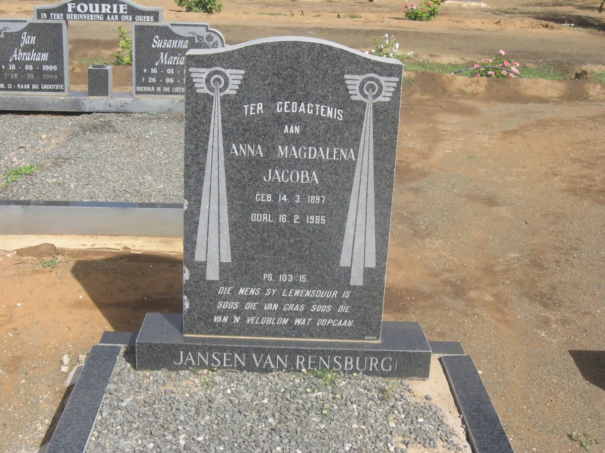 RENSBURG Anna Magdalena Jacoba, Jansen van 1897-1985