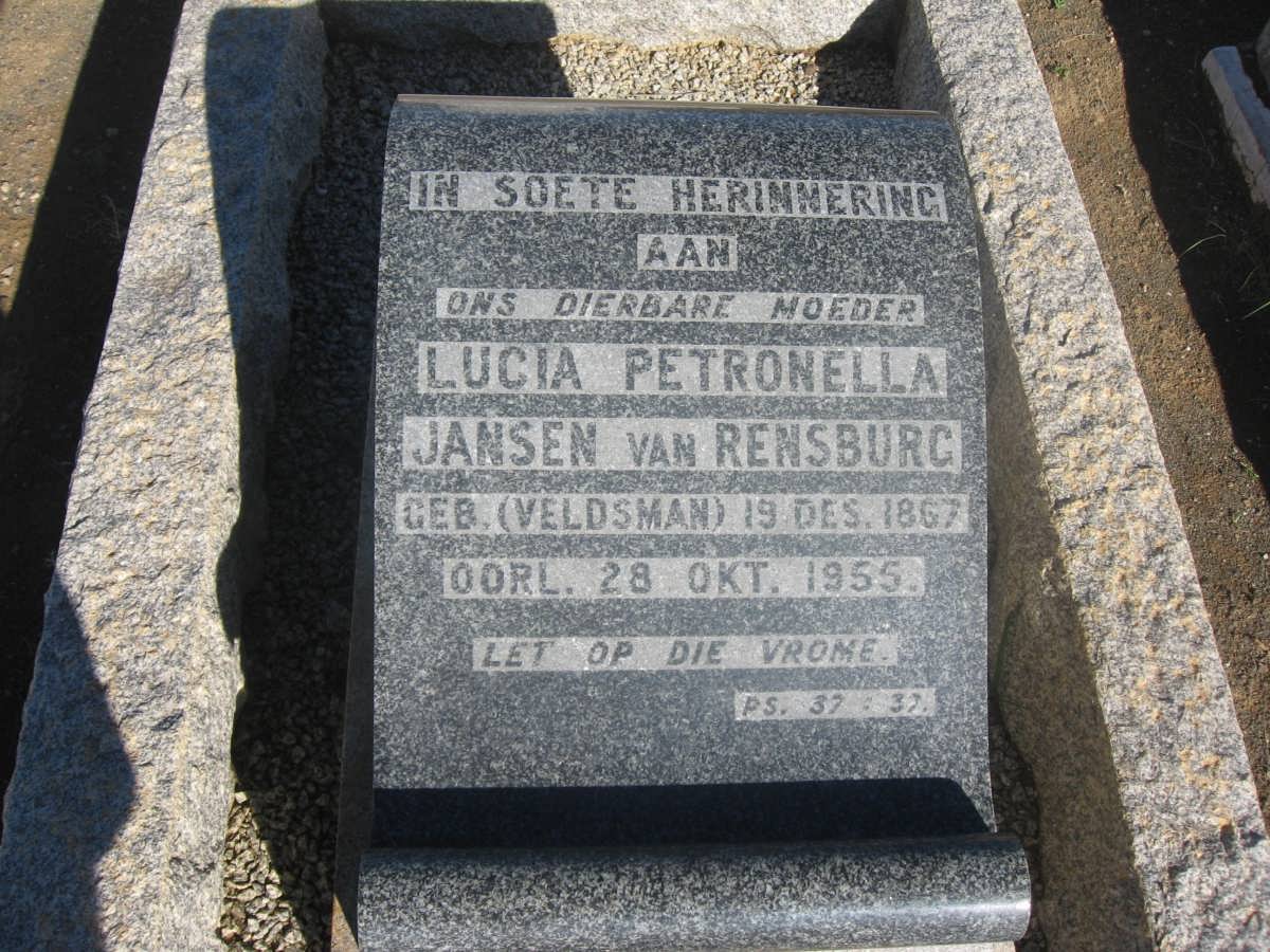 RENSBURG Lucia Petronella, Jansen van nee VELDSMAN 1867-1955