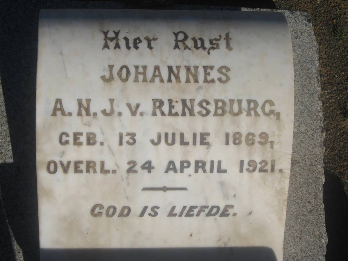 RENSBURG Johannes A.N., J. v. 1869-1921