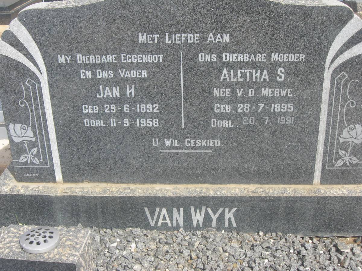 WYK Jan H., van 1892-1958 &amp; Aletha S. V.D. MERWE 1895-1991