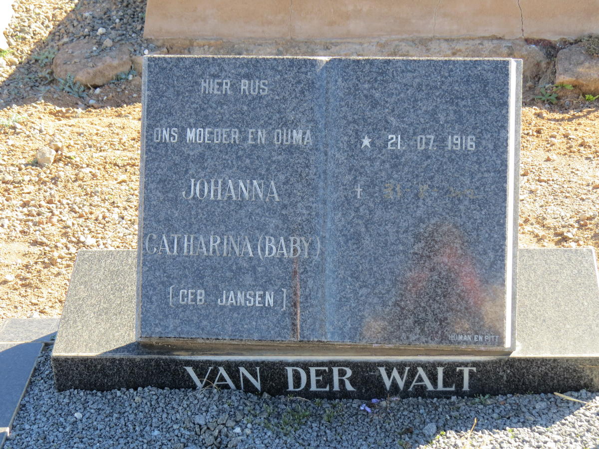 WALT Johanna Catharina, van der nee JANSEN 1916-????