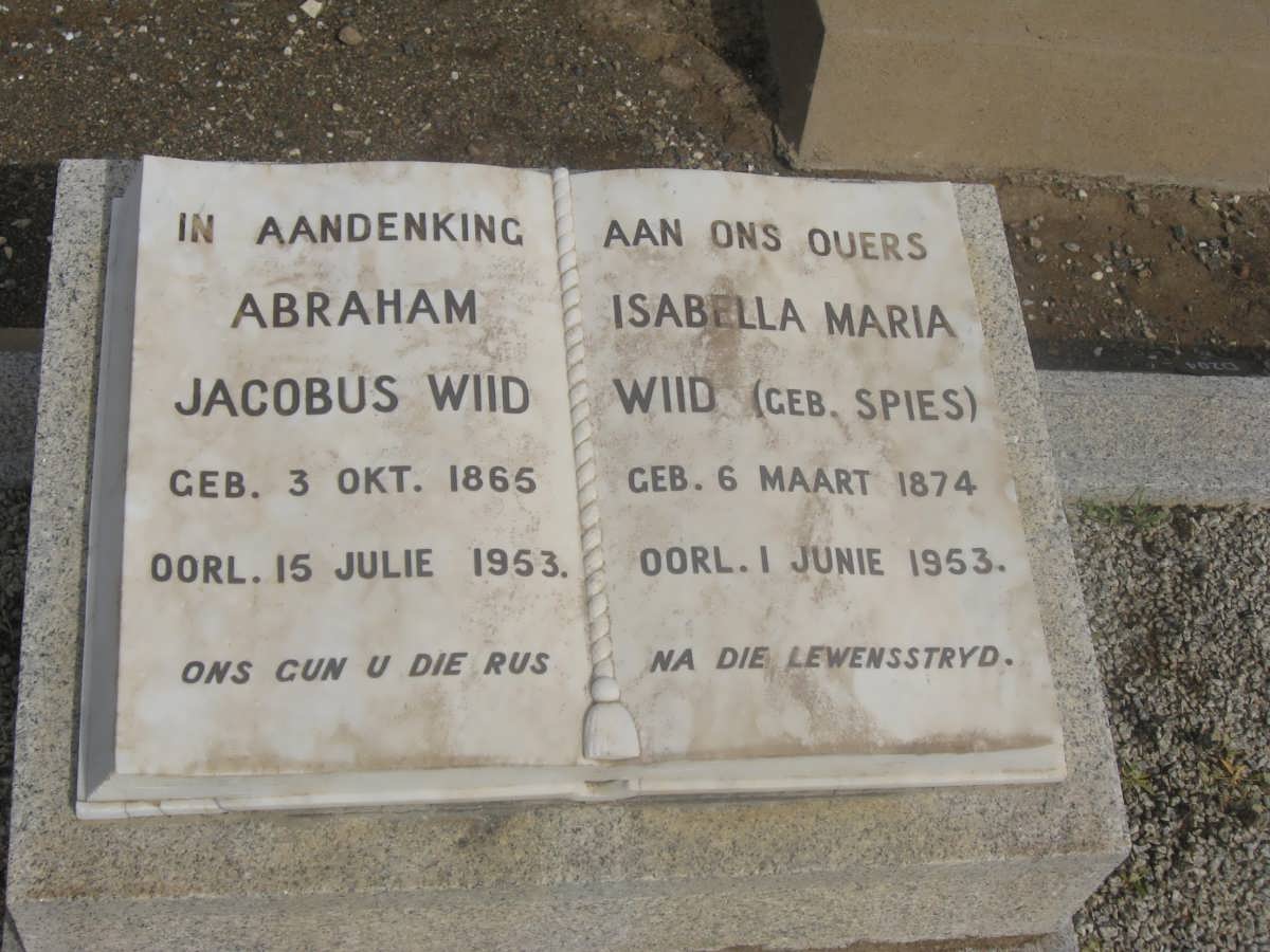WIID Abraham Jacobus 1865-1953 &amp; Isabella Maria SPIES 1874-1953