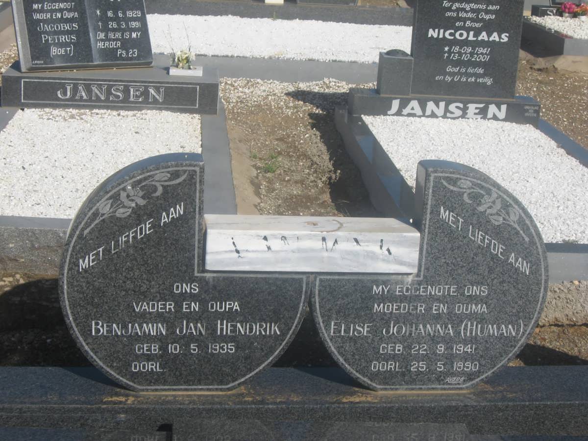 WYK Benjamin Jan Hendrik, van 1935- &amp; Elise Johanna HUMAN 1941-1990