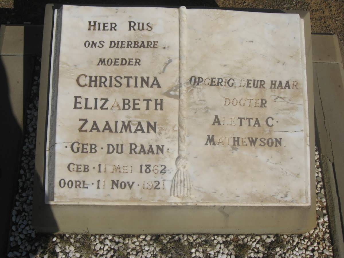 ZAAIMAN Mattheus 1858-1944 &amp; Christina Elizabeth du RAAN 1862-1921