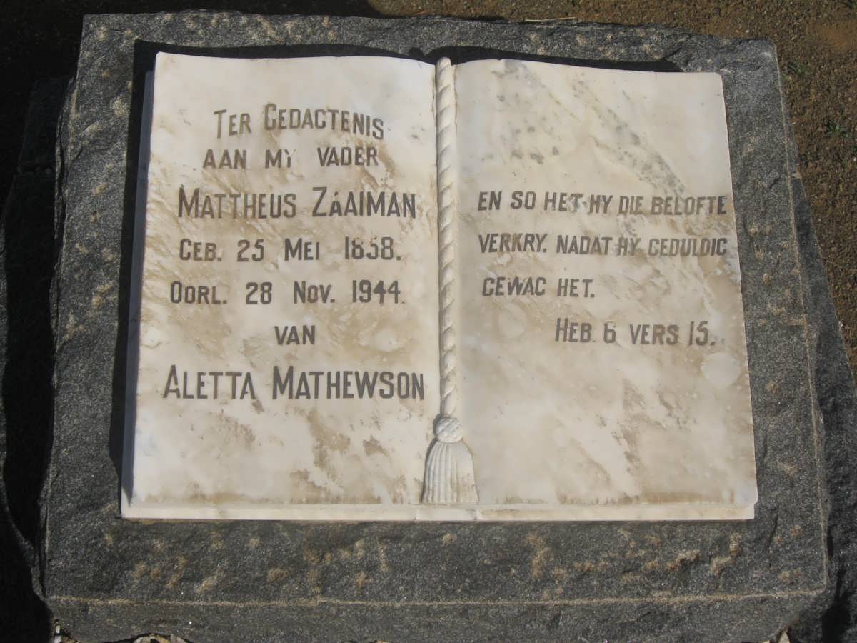 ZAAIMAN Mattheus 1858-1944 &amp; Christina Elizabeth du RAAN 1862-1921
