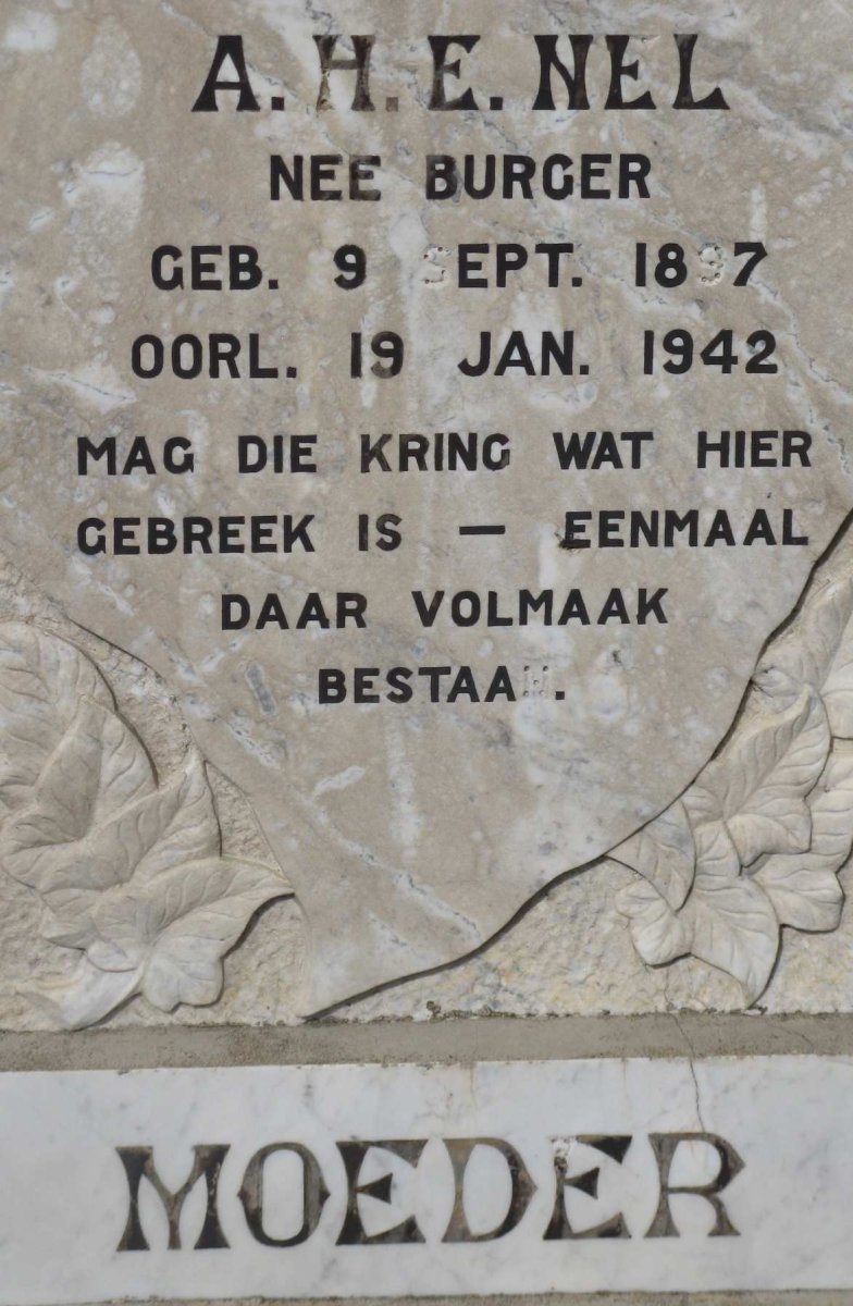 NEL A.H.E. nee BURGER 1897-1942