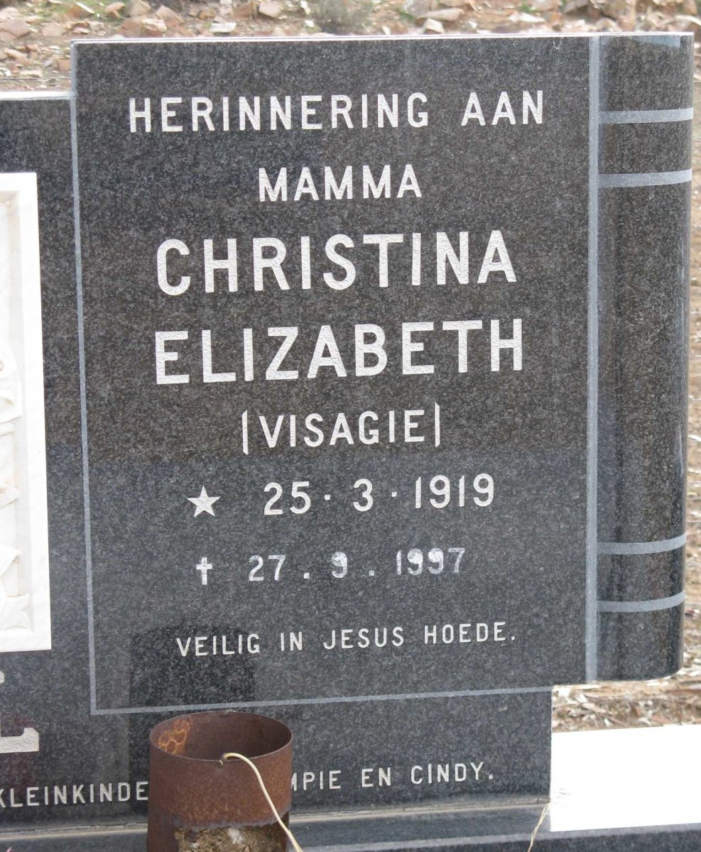 NEL Jan Abraham 1907-1981 &amp; Christina Elizabeth VISAGIE 1919-1997