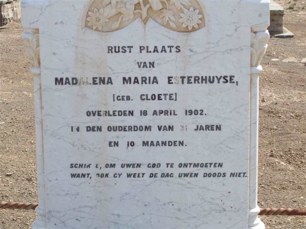ESTERHUYSE Magdalena Maria nee CLOETE -1902
