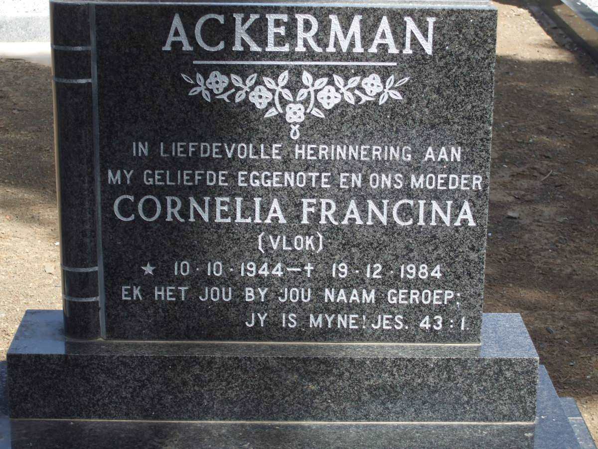 ACKERMAN Cornelia Francina nee VLOK 1944-1984