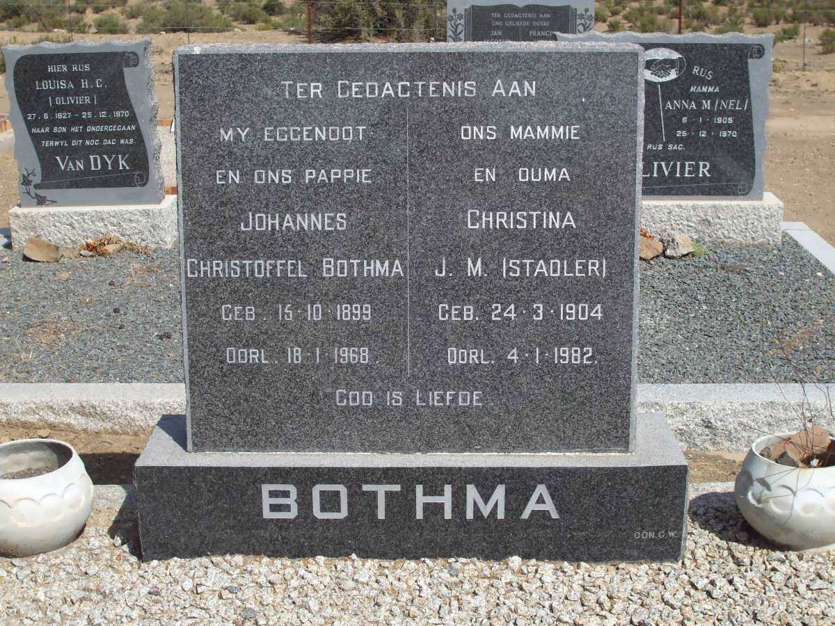 BOTHMA Johannes Christoffel 1899-1968 &amp; Christina J.M. STADLER 1904-1982