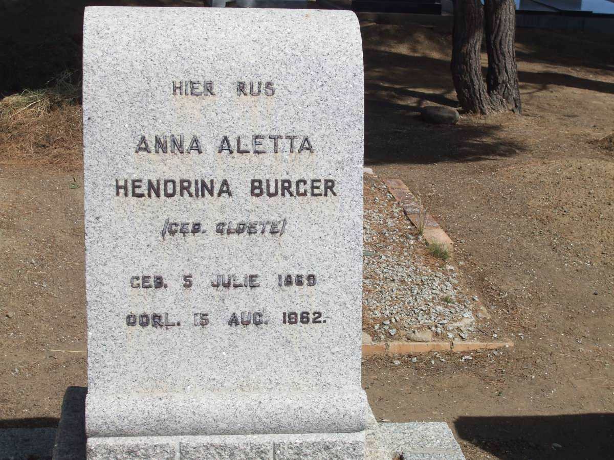 BURGER Anna Aletta Hendrina nee CLOETE 1869-1962