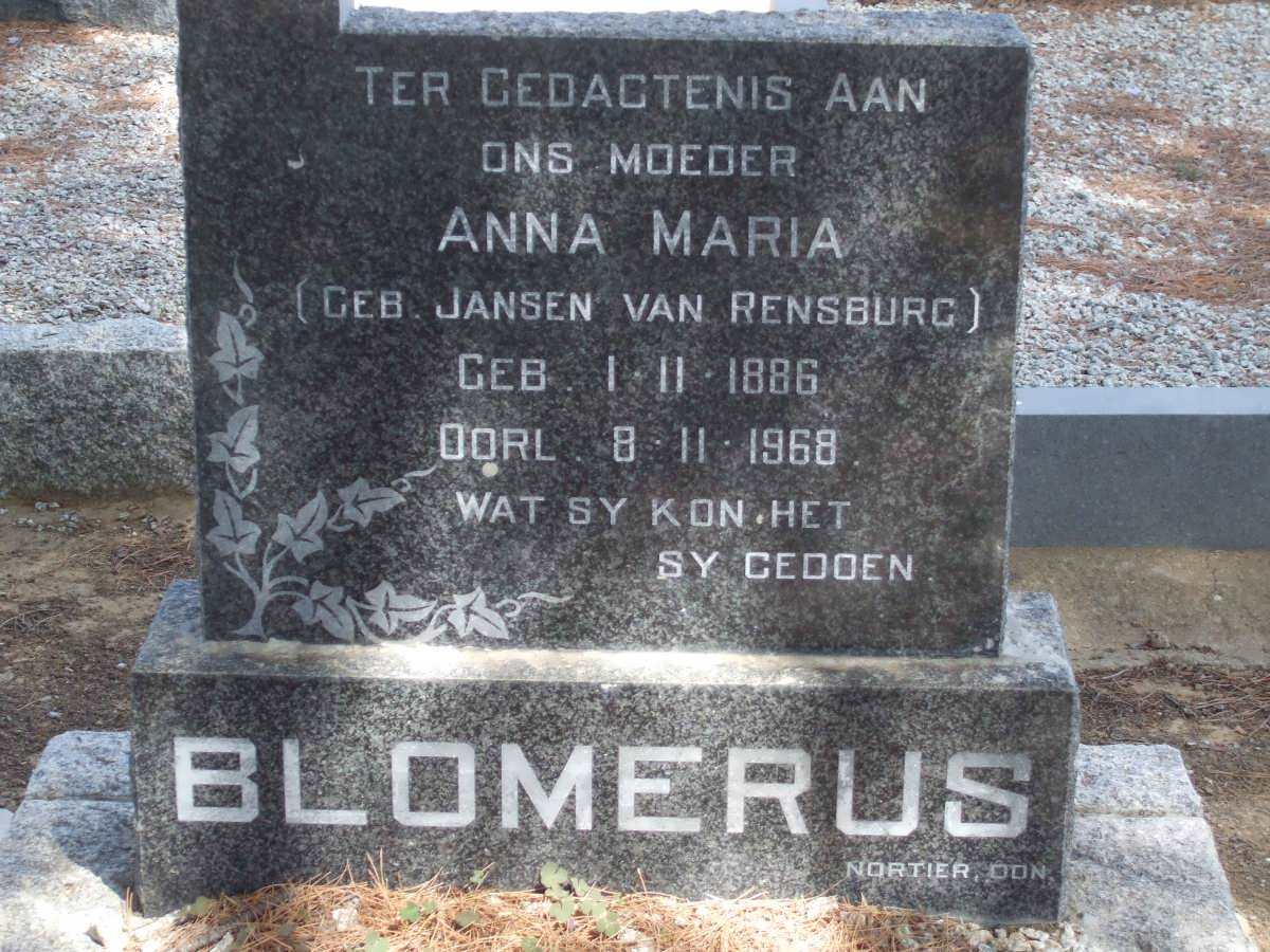 BLOMERUS Anna Maria nee JANSEN VAN RENSBURG 1886-1968