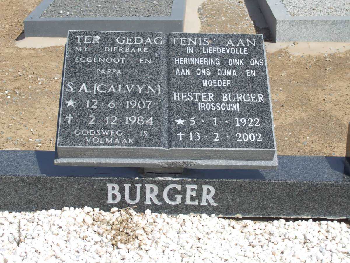 BURGER S.A. 1907-1984 &amp; Hester ROSSOUW 1922-2002