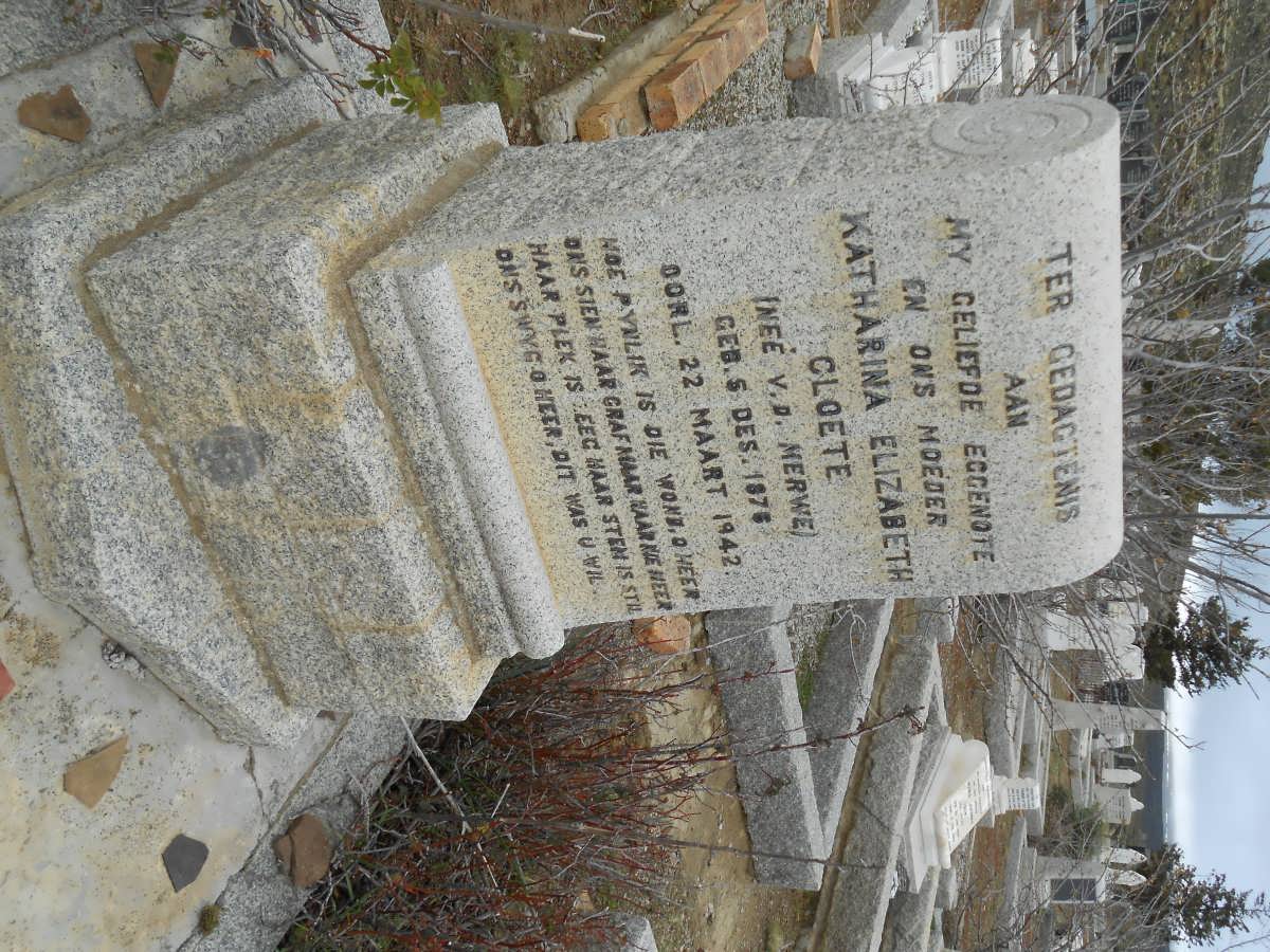 CLOETE Katharina Elizabeth nee V.D. MERWE 1876-1942