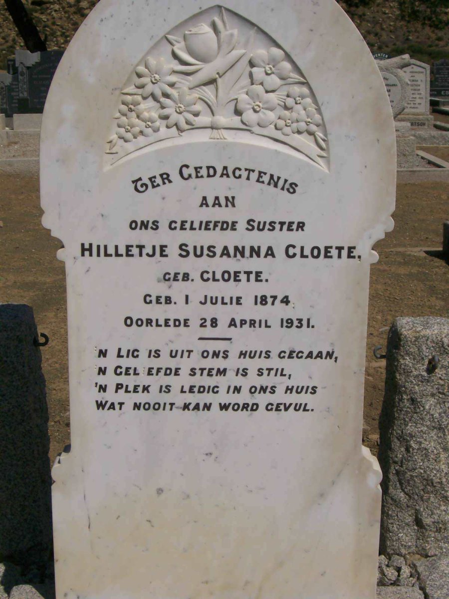 CLOETE Hilletje Susanna nee CLOETE 1874-1931