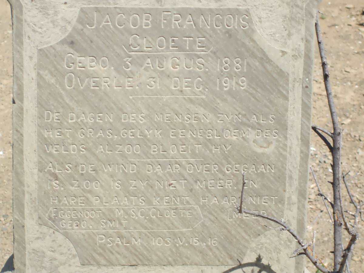CLOETE Jacob Francois 1881-1919