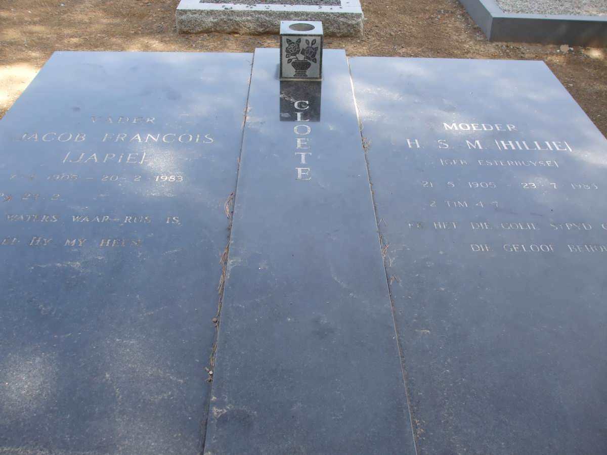CLOETE Jacob Francois 1905- &amp; H.S.M. ESTERHUYSE 1905-1985